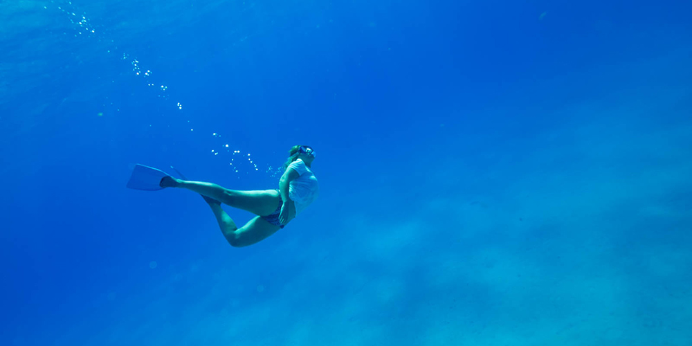 Silva swimming with wild dolphins